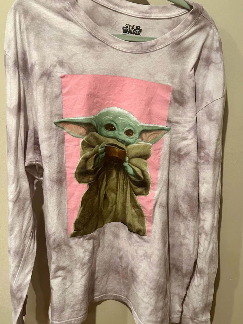 Star Wars Grogu Tie-Dye LS Tee, Gray/White, size 2XL